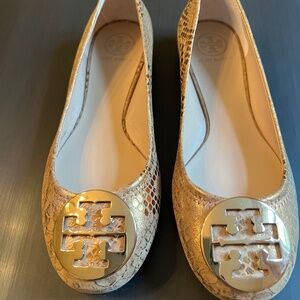 Tory Burch Gold Snake Print Flats 8.5M